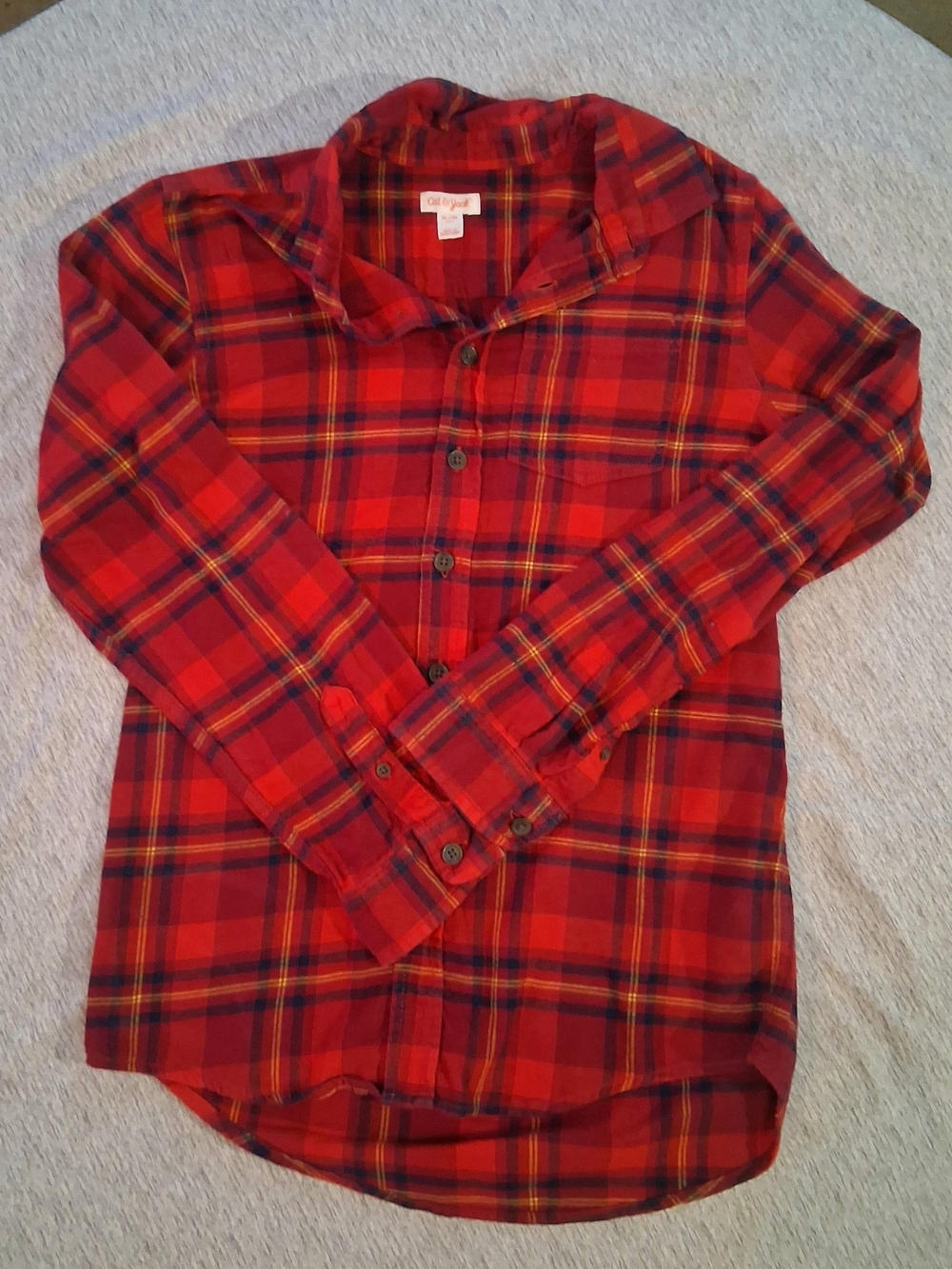 Cat & Jack Boys Red and Black Plaid Flannel Shirt Xl(16)
